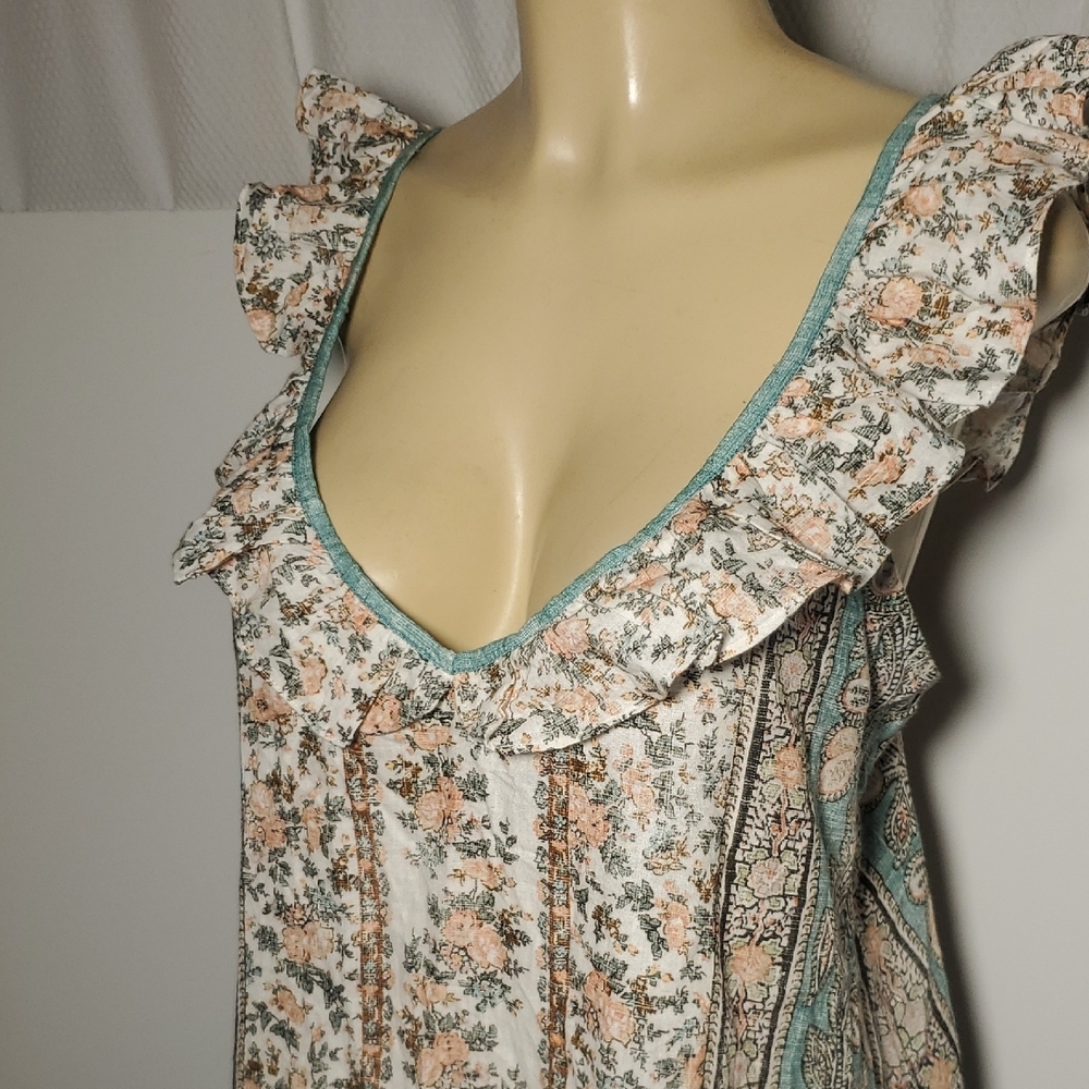D'ASCOLI Cotton Midi Dress Large Ruffle-Trim Maxi Dress in Cream Green - Picture 4 of 13